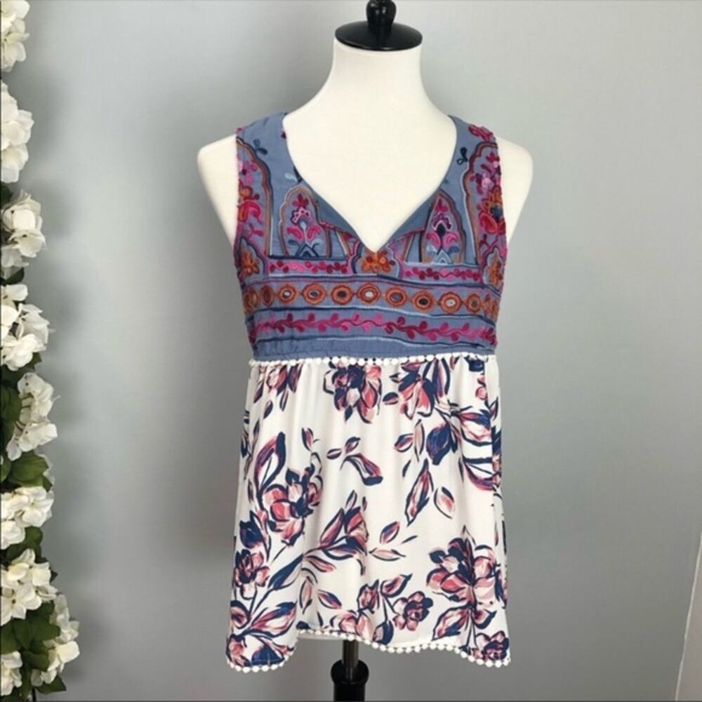 Penelope Project Floral & Embroidered Sleeveless Blouse Small